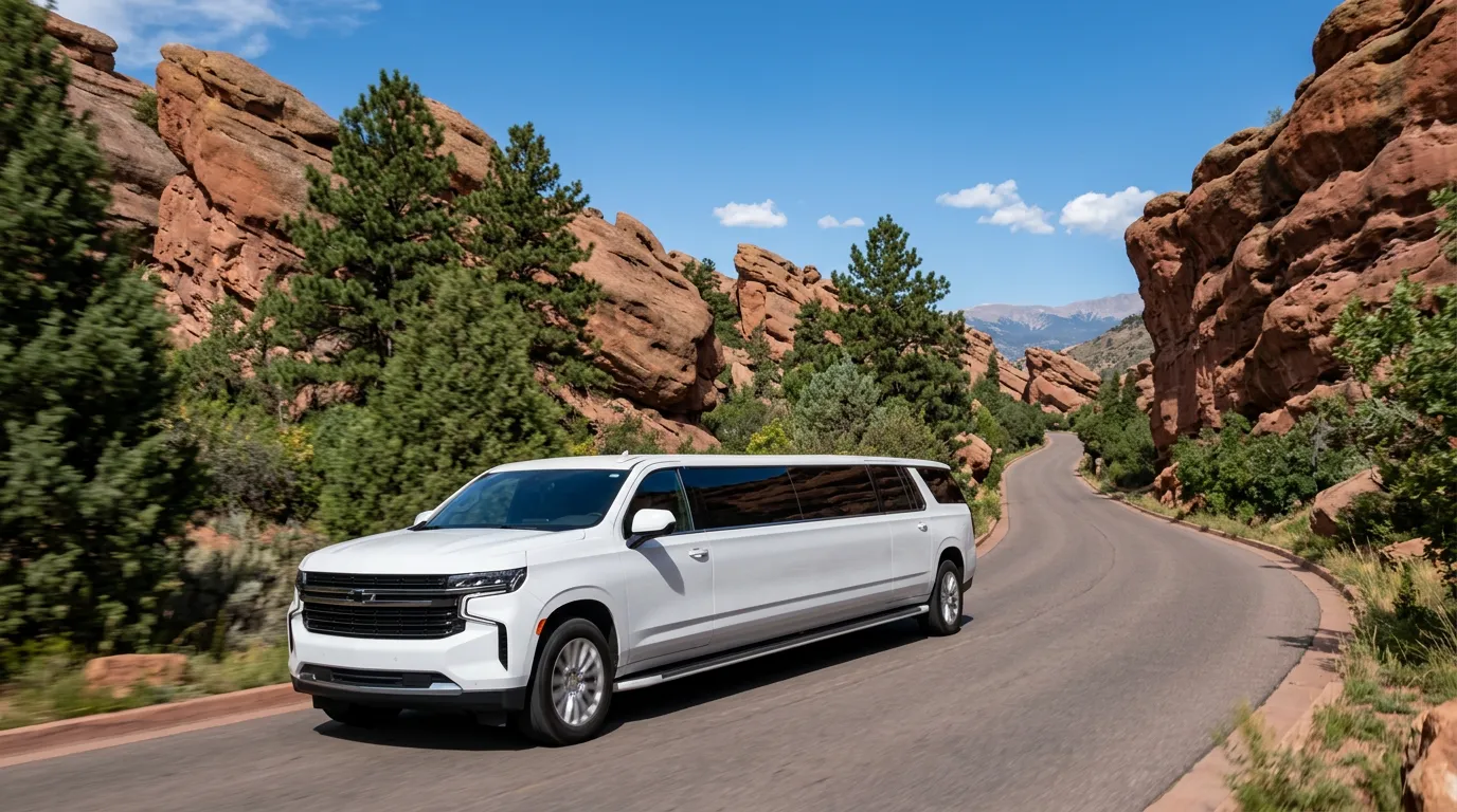 Laramie white Chevy Suburban 20 passenger stretch limo